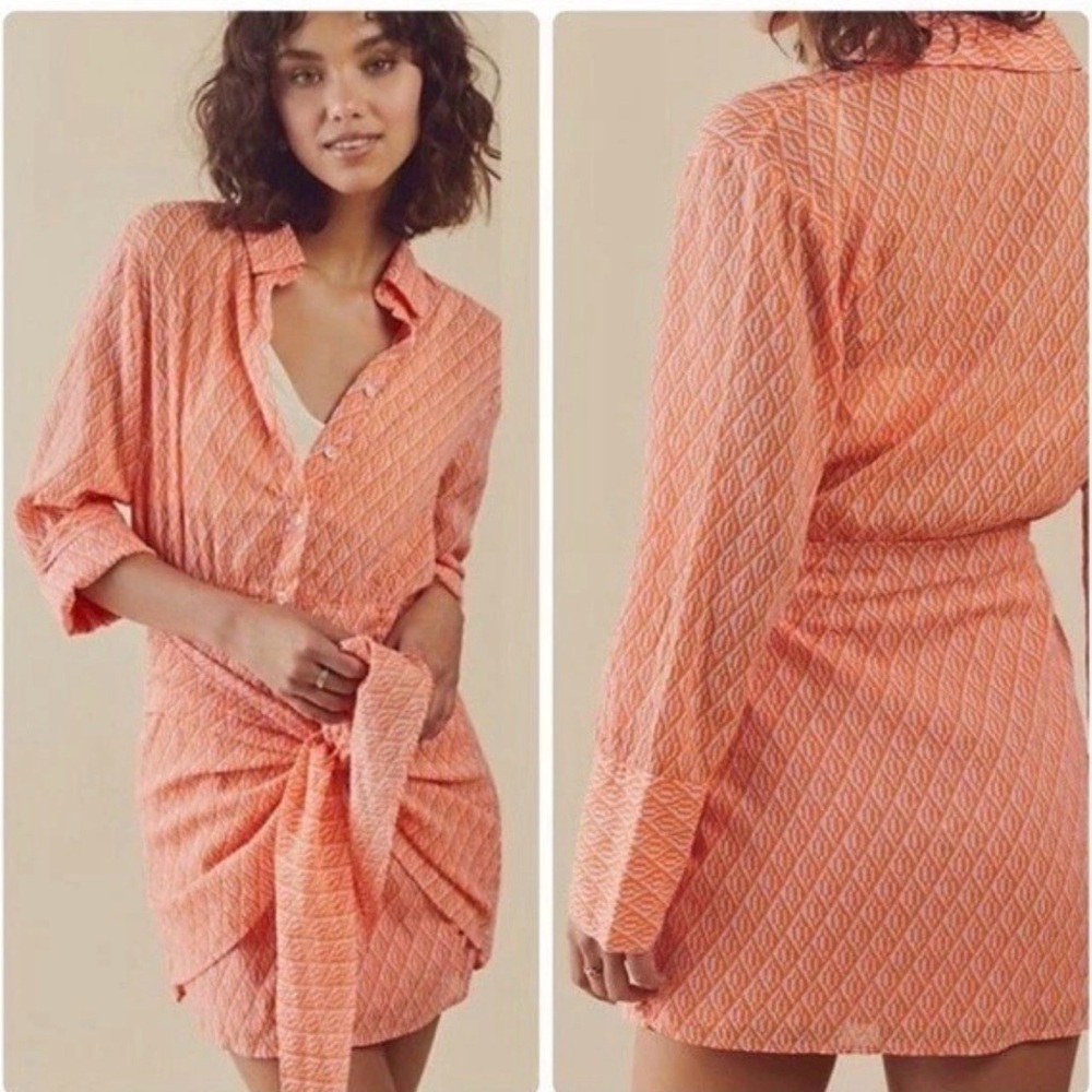 NWT Women $128 Free People Rillo Orange Beach Summer Shirtdress size Small